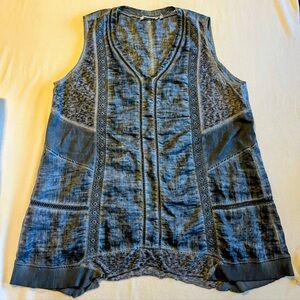 Soft Surroundings linen blend embroidered tunic tank size 2X/3X grey/blue